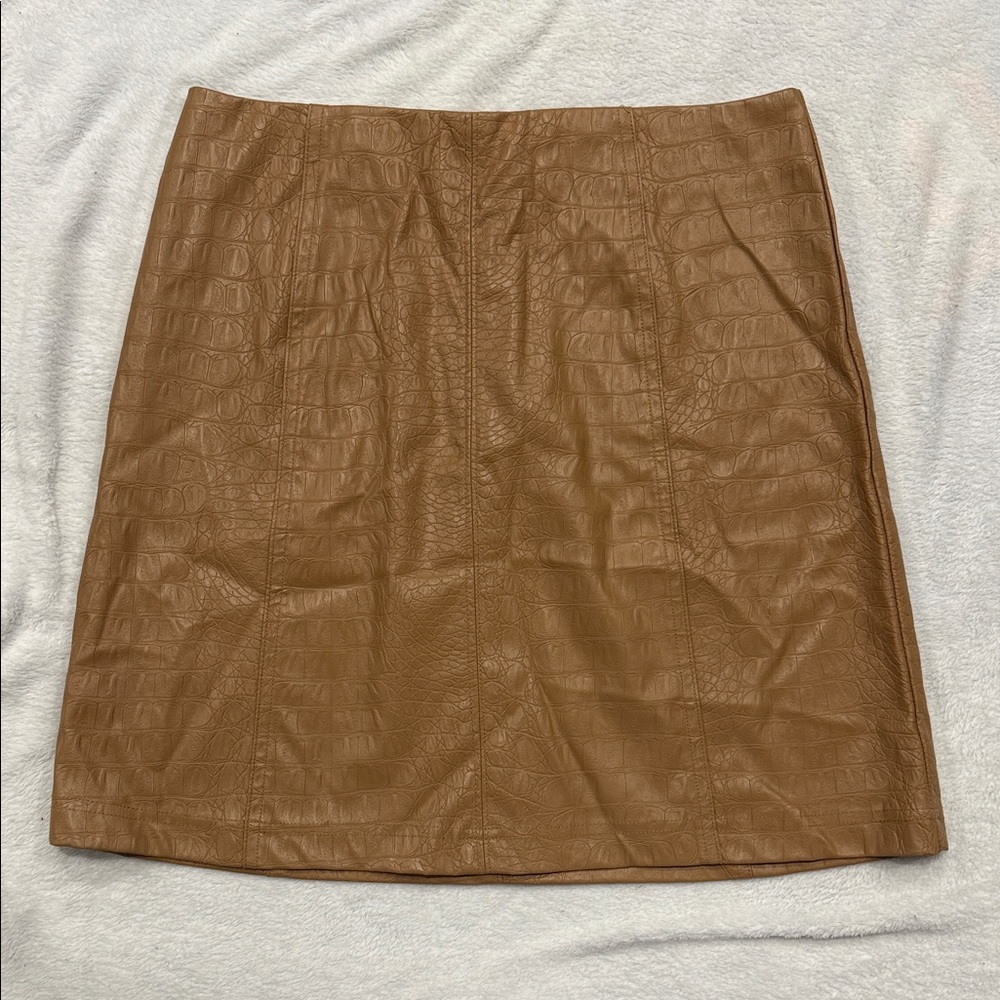 Faux Leather Snake Print Tan Mini Skirt